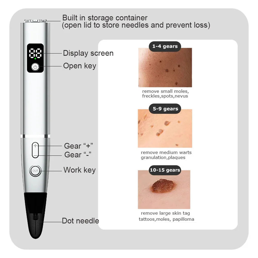 15 Level Plasma Pen Face Cleaner Freckle Black Dot Papilloma Warts Mole Pimples Removal  Blackhead Remover Beauty Skin Care Tool