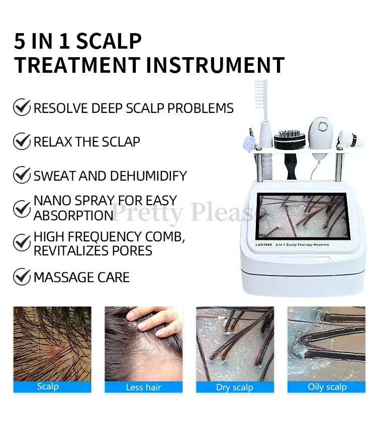 Newest 5 IN1 High Frequency Hair Follicle Detection Scalp Treatment Machine Hair Analyzer Scalp Care Anti-hair Loss Machine