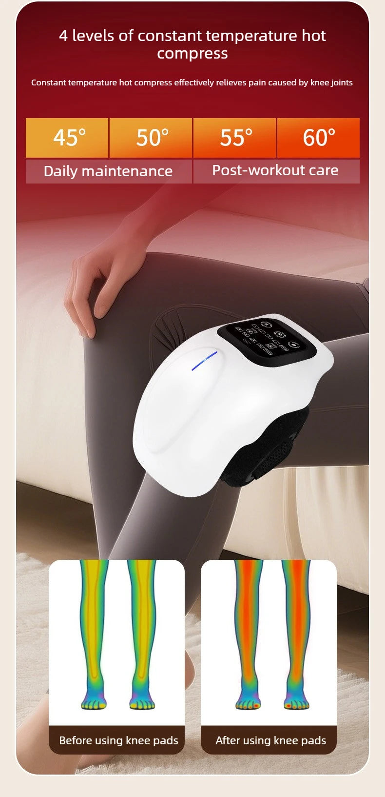 Smart Knee Massager with Heat 3D Air Compression Vibration USB Rechargeable Wireless for Knee Elbow Shoulder Pain Relief