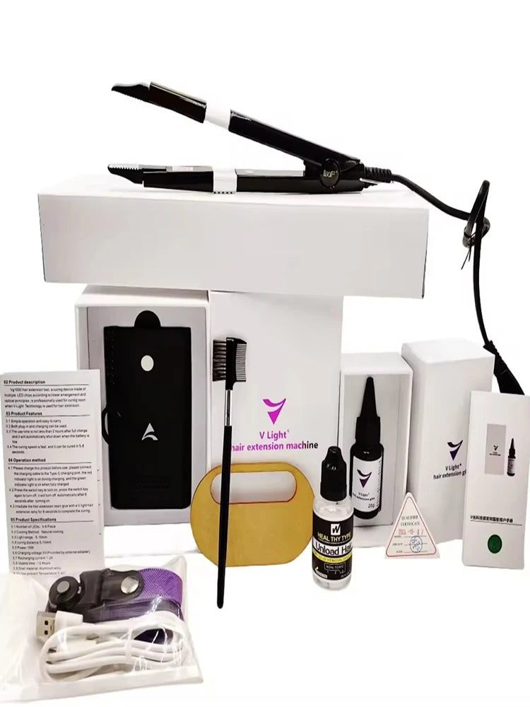 V light Hair Extension Machine Set Kit With V light glue Original V Light Technology Tool Hair Extension Machine For Tape glue