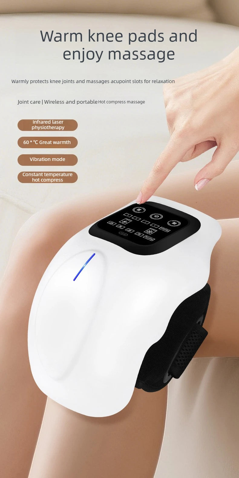 Smart Knee Massager with Heat 3D Air Compression Vibration USB Rechargeable Wireless for Knee Elbow Shoulder Pain Relief