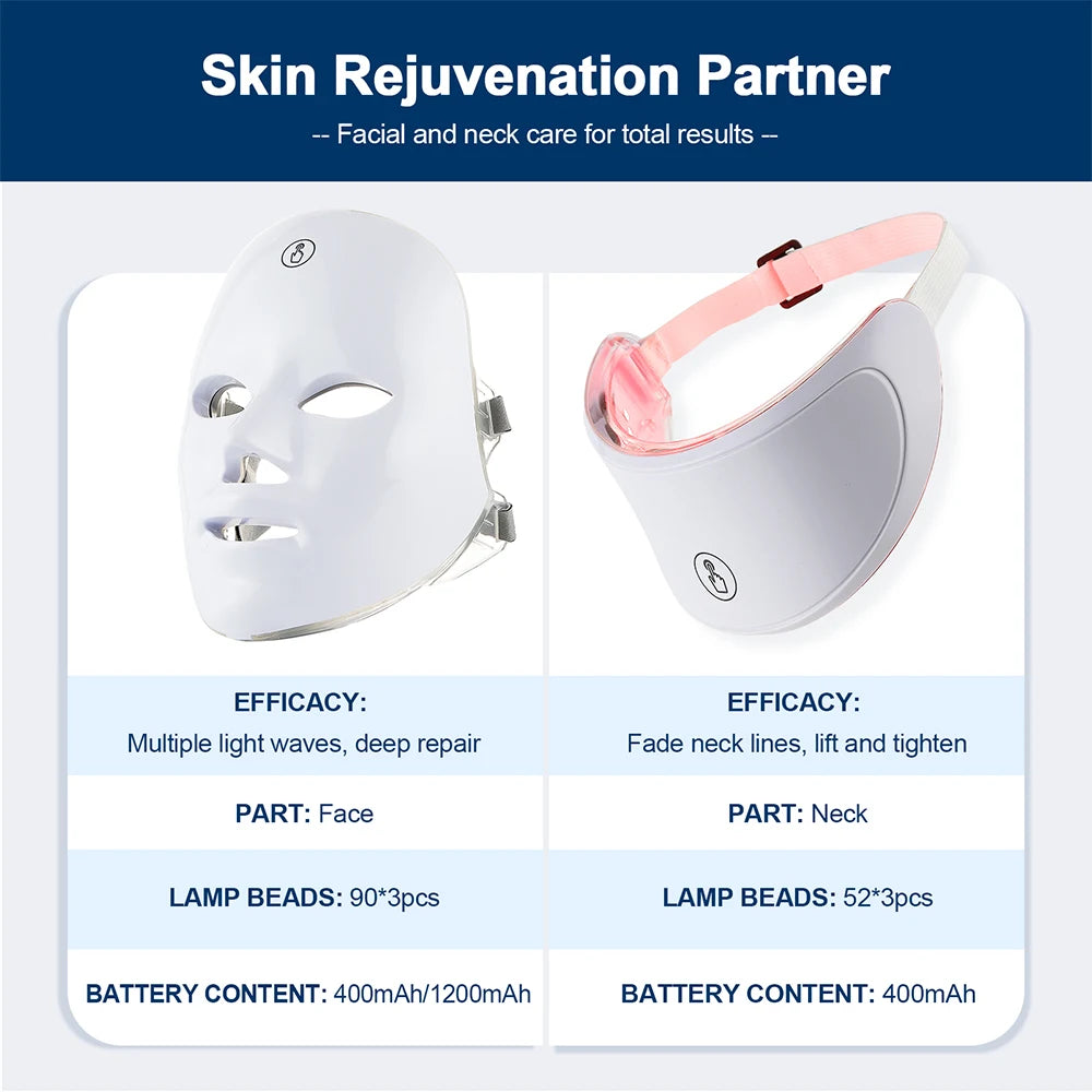 LED Face Neck Mask Rechargeable LED Photon Beauty Machine Facial Rejuvenation SPA Skin Care Tool