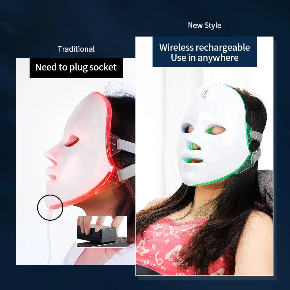 Wireless LED Mask 7 Color LED Face Mask Photon Skin Firming Anti Aging Rejuvenation Beauty Mask Machine