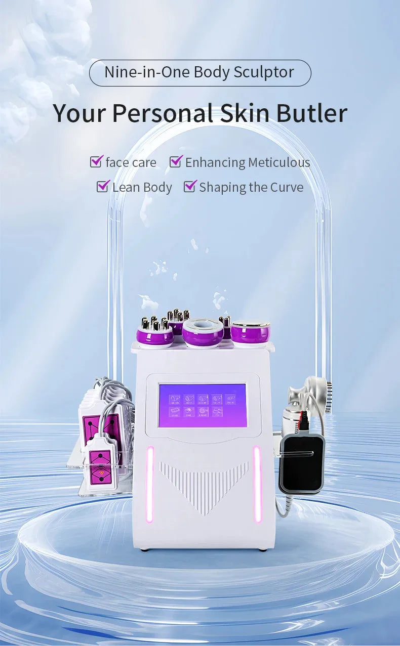 9 In 1 80K RF Radiofrequency Vacuum Laser Lipo Slimming Cables Ultrasonic Liposuction Cavitation Face Lifting Machine Body Sha