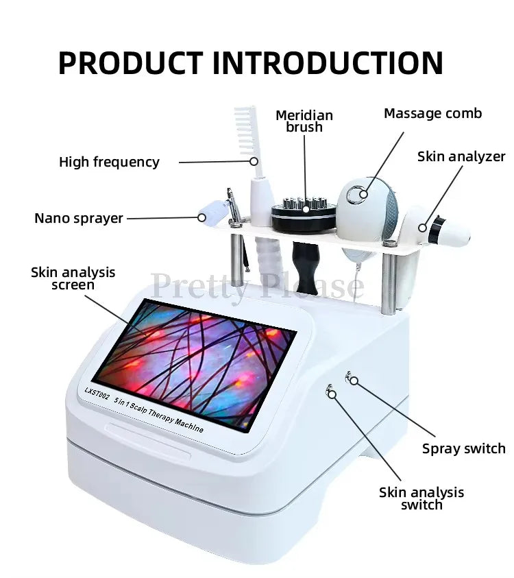 Newest 5 IN1 High Frequency Hair Follicle Detection Scalp Treatment Machine Hair Analyzer Scalp Care Anti-hair Loss Machine