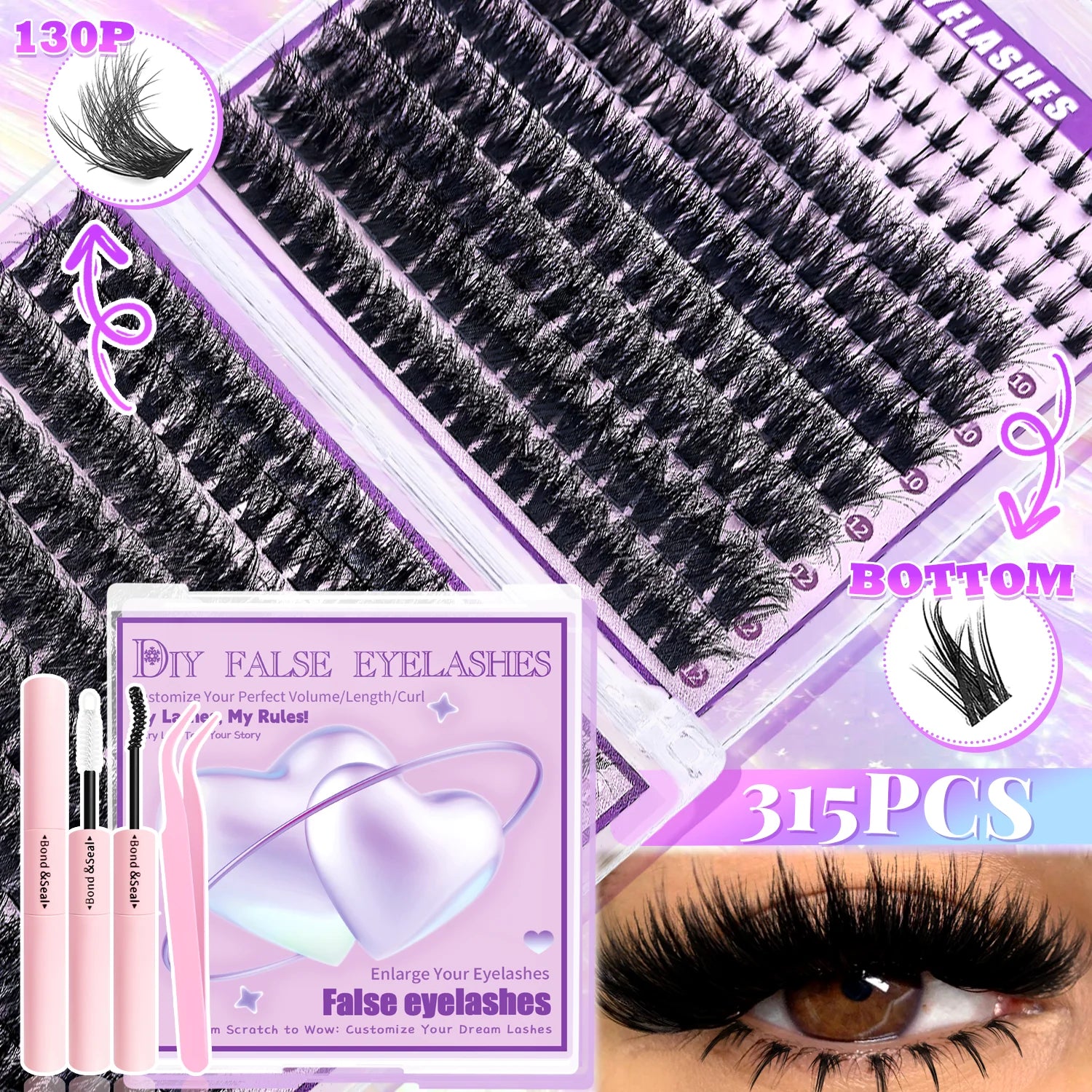 Show-Stopping Top & Bottom Lash Kit – 250/740 Cluster Bombshell Fluffy Volume, Mix-&-Match Lengths & Styles! Killer for Any Look