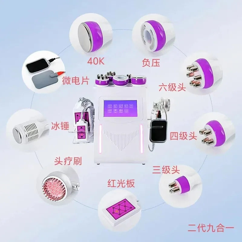 9 In 1 80K RF Radiofrequency Vacuum Laser Lipo Slimming Cables Ultrasonic Liposuction Cavitation Face Lifting Machine Body Sha