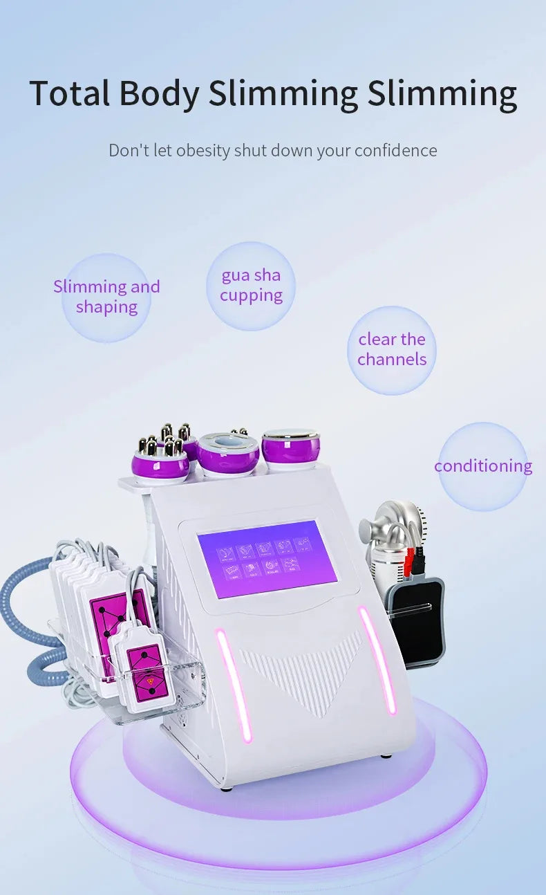 9 In 1 80K RF Radiofrequency Vacuum Laser Lipo Slimming Cables Ultrasonic Liposuction Cavitation Face Lifting Machine Body Sha